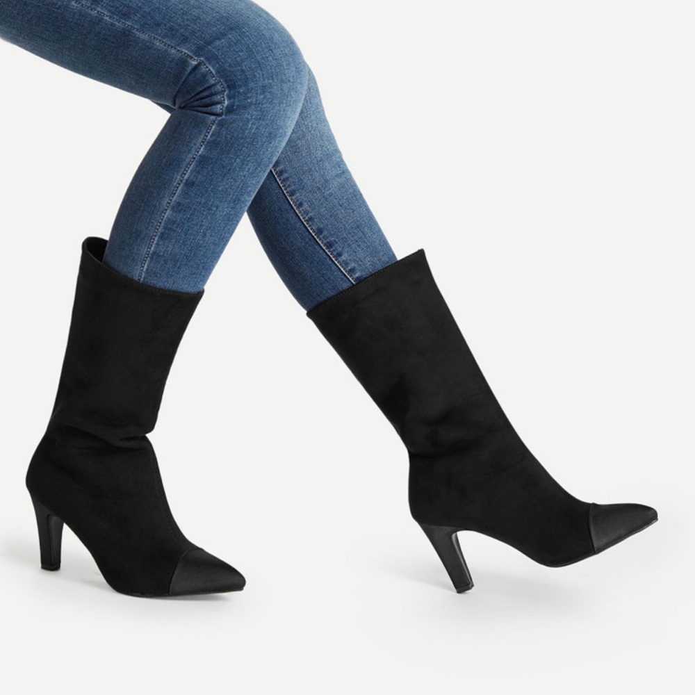Black Pointed Mid Calf Boots